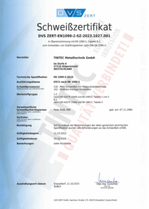 TINTEC Schweisszertifikat-SLVno-EN1090-2-SZ-2023-1027-00
