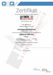 TINTEC Zertifikat DIN EN ISO 9001-2015